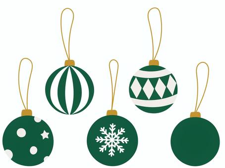 グリーン系のクリスマスツリーオーナメント クリスマス,クリスマスツリー,オーナメント,飾り,丸,球体,緑,模様,雪の結晶,ゴールドのイラスト素材