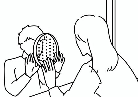 隔たれた面会所の男女　線画 面会,刑務所,制限,女性,男性,線画のイラスト素材