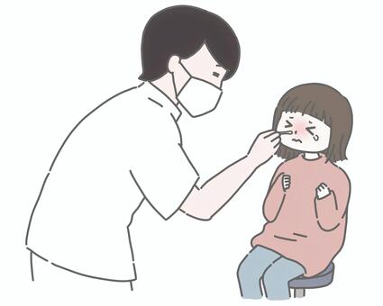  インフルエンザ検査をする女の子 検査,インフルエンザ,鼻腔ぬぐい液,鼻,医療,病院,クリニック,医師,看護師,患者のイラスト素材