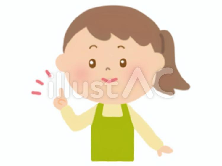 女性　エプロン　指差し デフォルメ,エプロン,やさしいのイラスト素材