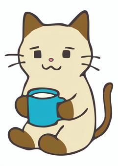 CA_C15_ほっとひといき 猫,手描き,動物,日常風景,かわいい,ひとやすみ,ホットミルクのイラスト素材