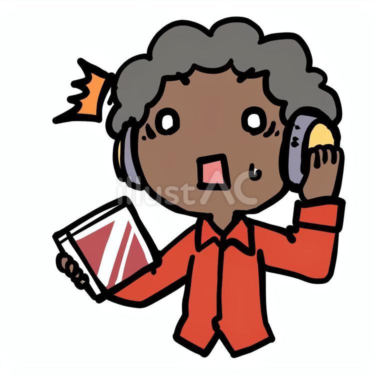 驚いてCDを聴くアフロ男性 アフロ,cd,驚くのイラスト素材