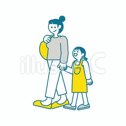 お母さんと出かける子ども