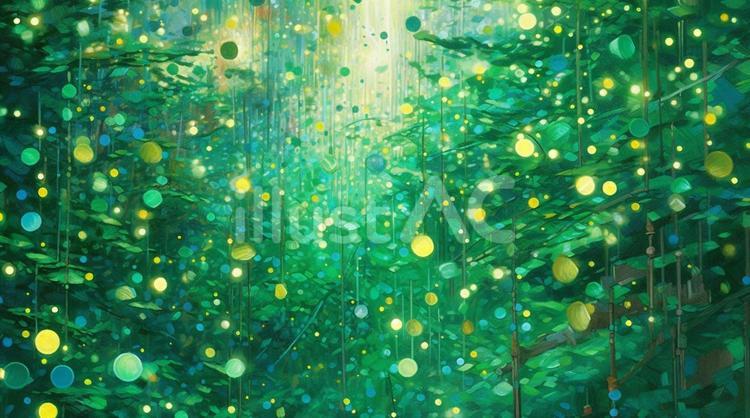 雨粒がキラキラ輝く雨の森林 雨,森林,雨粒のイラスト素材