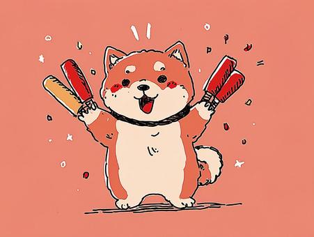 推し活を楽しむ柴犬のイラスト