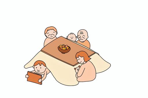 団欒 コタツ シンプル 団欒 コタツ シンプル 団欒,コタツ,おじいさん,おばあさん,孫,赤ちゃん,ねこ,男の子,女の子,みかんのイラスト素材