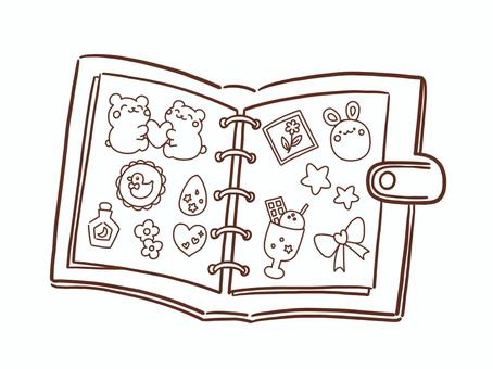 シール帳(色なし) 手帳,ノート,帳面,シール帳,手描き,フリーハンド,白背景,背景透過,透過,文具のイラスト素材