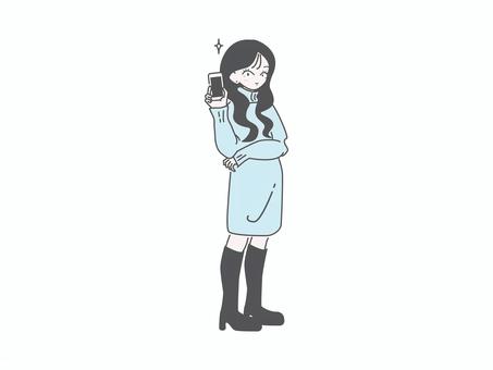 スマホを見せる女性 全身 冬（ドヤ顔） 女性,スマホ,冬服,全身,立ち姿,sns,メッセージ,説明,レビュー,シンプルのイラスト素材