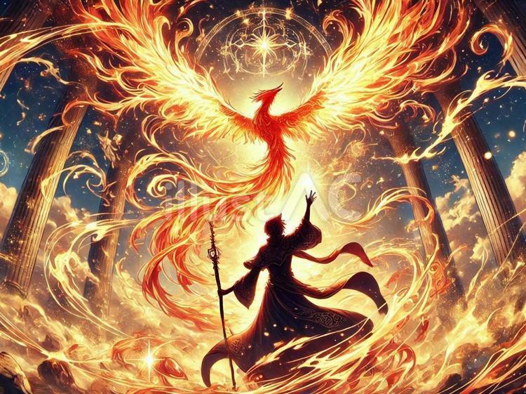 炎の復活：フェニックス召喚 魔法,ファンタジー,召喚のイラスト素材