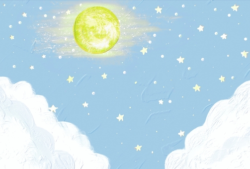 立体リアルタッチ★ゆめかわな夜空の風景 ゆめかわ,夜空,空,夜,満月,月,星,雲,キラキラ,風景のイラスト素材