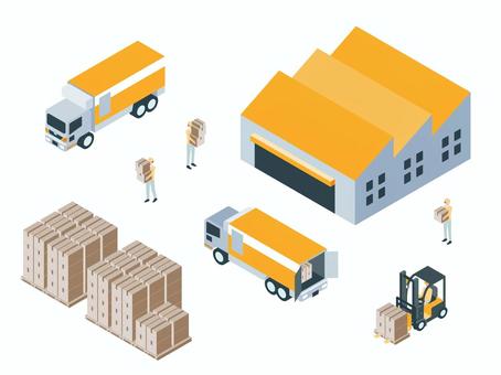 アイソメトリック_運送業 アイソメトリック_運送業 アイソメトリック,立体,アイソメ,フォークリフト,作業,機械,人物,運転,操作,作業員のイラスト素材