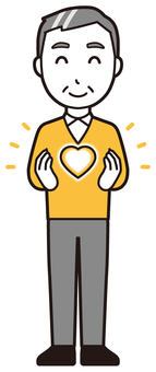  ニット中年男性(黄)-361-全身 ハート,おじさん,男性,中年,お父さん,パパ,シニア,ミドルエイジ,人物,かわいいのイラスト素材