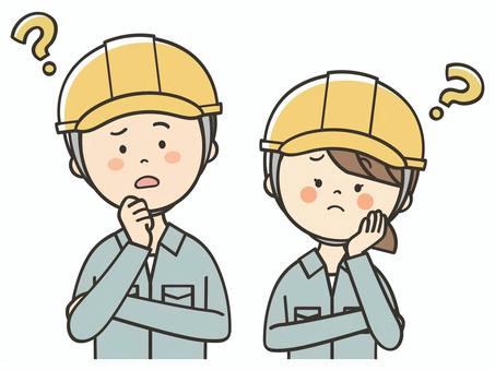 考える作業員の男女 考える作業員の男女 設計士,建築士,作業員,男性,男,女性,女,男女,考える,困るのイラスト素材