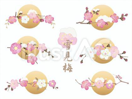 花の飾り枠70_梅と雪