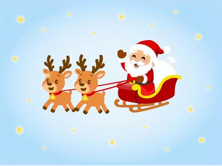 サンタクロースがやってくる_3 サンタクロース,クリスマス,プレゼント,ギフト,トナカイ,ソリ,空,星,冬,飾りのイラスト素材