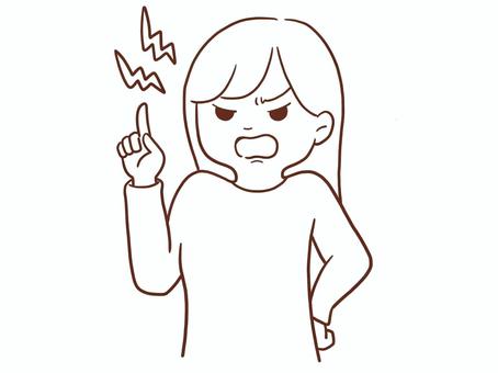 怒っている女性(色なし) 女性,女の子,人物,上半身,怒る,キレる,激怒,注意,忠告,クレームのイラスト素材