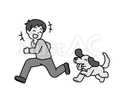 犬と遊ぶ【グレースケール】