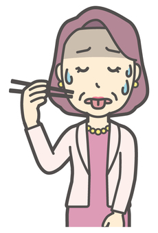  お金持ちマダム-095-バスト おばさん,箸,食事,まずい,中年,女性,富裕層,マダム,裕福,お金持ちのイラスト素材