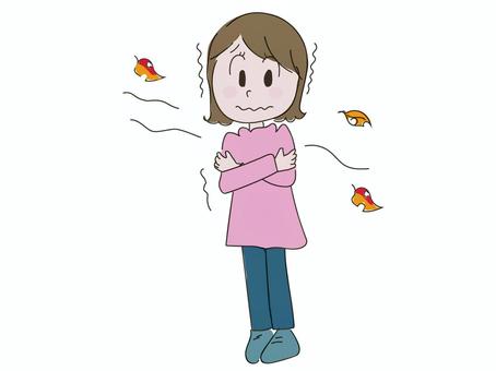 晩秋・冬、急な寒さで震える女性 冬,秋,晩秋,風邪,女性,寒さ,震える,寒い,寒波,木枯らしのイラスト素材