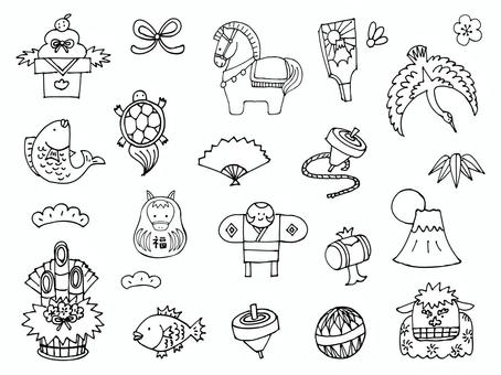 年賀状2026（003）モノクロ 年賀状,正月,2026年,令和8年,線画,手書き,フリーハンド,シンプル,イラスト,馬のイラスト素材