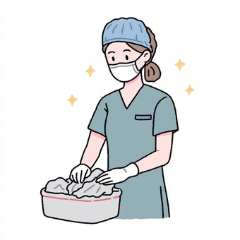 手術器具を準備する女性医師