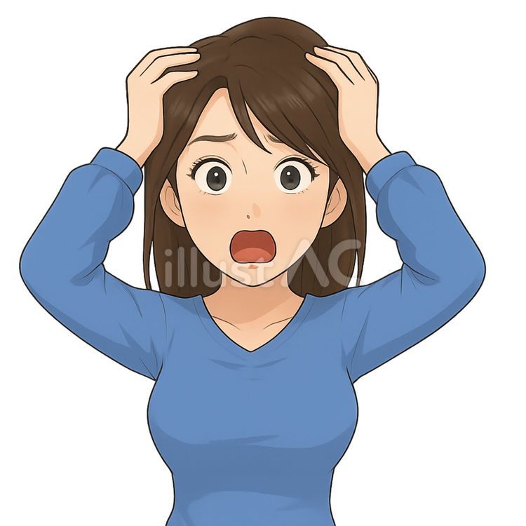 頭を抱えて驚いている様子の女性 驚き,心配,不安のイラスト素材