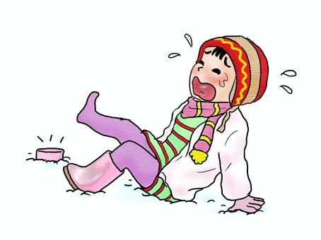 あ～ん、長グツが取れない～ 人物,こども,女の子,小学生,冬,雪,長グツ,泣き顔,マフラー,帽子のイラスト素材