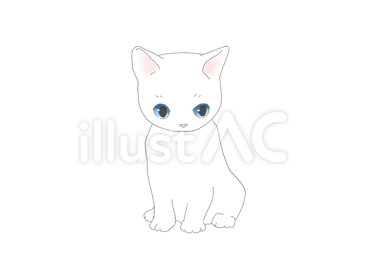 こねこ　白猫 ネコ,かわいい,猫のイラスト素材