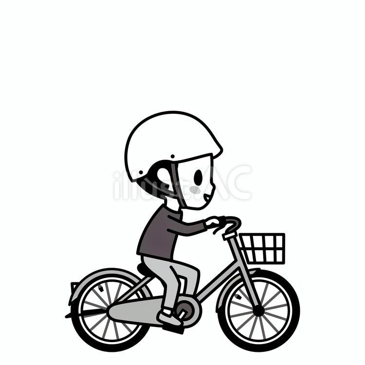 自転車に乗る男の子　白黒 自転車,白黒,子供のイラスト素材