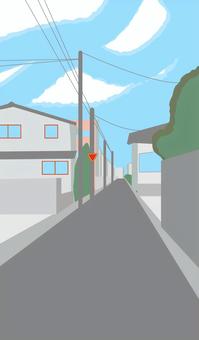 住宅地　 住宅地,民家,建物,植栽,電柱,電線,町中,風景,抽象的,配色のイラスト素材