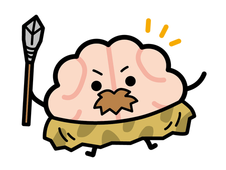 原始人の脳みそ 原始人,脳,脳みそ,槍,キャラクター,ヒゲ,腰巻きのイラスト素材