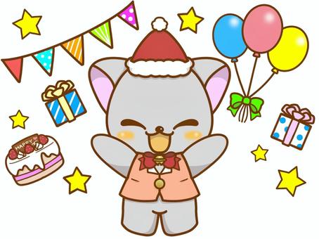 パーティ！ パーティ,誕生日,お祝い,ねこ,プレゼント,イベント,ケーキ,風船,ガーランド,可愛いのイラスト素材