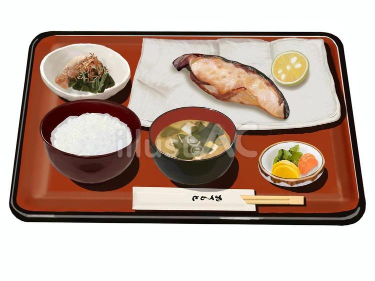 さわらの幽庵焼定食A（朱色お盆付き） さわら,鰆,幽庵焼きのイラスト素材