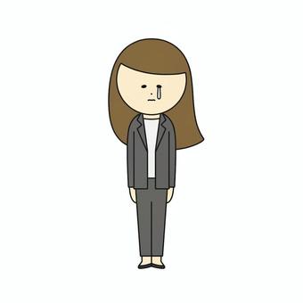 静かに涙を零し泣くスーツの女性＿しくしく 女性,人物,スーツ,ビジネスウーマン,キャリアウーマン,ol,ロングヘア,泣く,涙,零すのイラスト素材