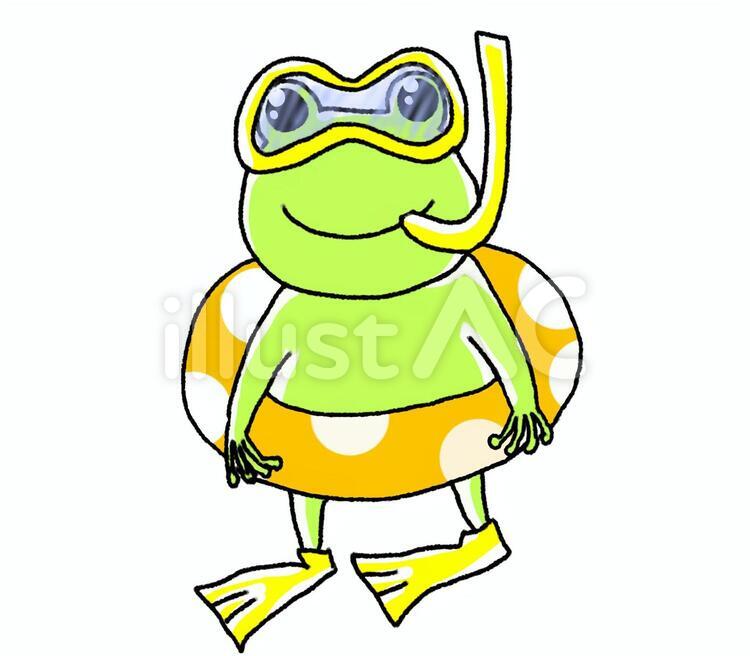 浮き輪とシュノーケルをつけたカエル カエル,蛙,かえるのイラスト素材