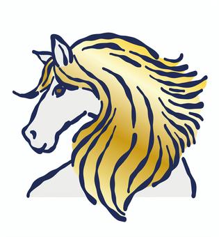 年賀状素材「午／馬」振り向く白馬の横顔 午,馬,うま,年賀,正月,元旦,ハガキ,年賀状,動物,素材のイラスト素材