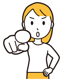  ロングヘア女性(黄)-495-バスト 指さす,真剣,女性,女の子,人物,かわいい,一生懸命,考える,指名,人差指のイラスト素材