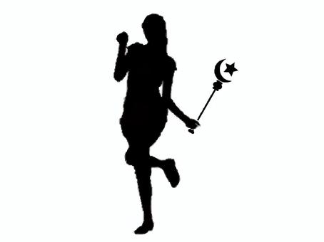 美少女ヒロイン（シルエット影） 女の子,ヒロイン,かわいい,かっこいい,星,シルエット,全身,美少女,手描き,モノクロのイラスト素材