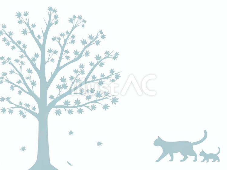 猫と紅葉のシルエット背景（ブルー） 猫,紅葉,木のイラスト素材
