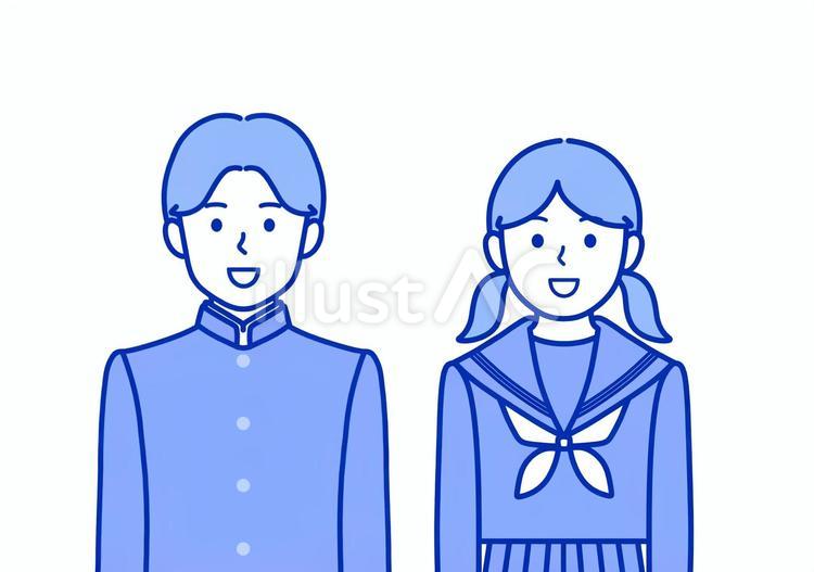 笑顔の中学生・高校生・学生の男子と女子 中学生,高校生,学生服のイラスト素材