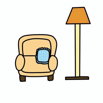 ソファと間接照明 インテリア,シンプル,ソファ,間接照明,家具,クッション,生活のイラスト素材
