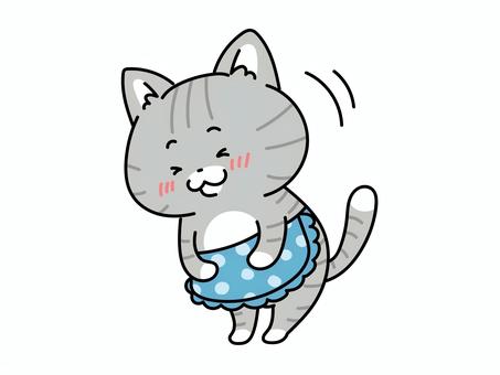 笑顔でお辞儀をするエプロン猫ちゃん お辞儀,おじぎ,挨拶,猫,ねこ,ネコ,子猫,にゃんこ,ペット,動物のイラスト素材