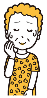  大阪のおばちゃん(黄)-001-バスト 苦笑い,おばちゃん,大阪,ヒョウ柄,おばはん,中年,女性,関西,派手,おばさんのイラスト素材