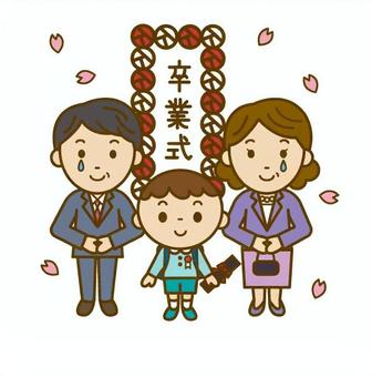 卒業式　涙する親と男の子 子供,男の子,児童,3月,行事,小学校,小学生,学校,6年生,卒業のイラスト素材