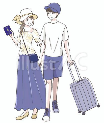 パスポートを持つ旅行中の男女カップル