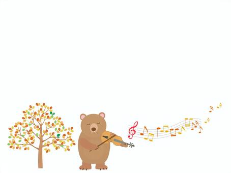 Autumn concert, bear, violin, wood, JPG, PNG and AI