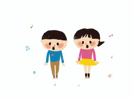 並んで歌う男の子と女の子 歌,合唱,音楽会,音符,男の子,女の子,子供,シンプル,背景白,背景透明のイラスト素材