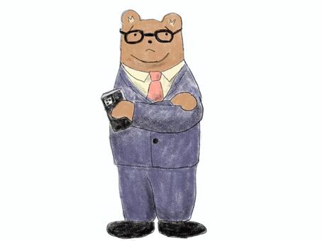 色鉛筆風　困るくま課長 くま,ビジネスマン,課長,動物,困り顔,スーツ姿,メガネ,色鉛筆風のイラスト素材