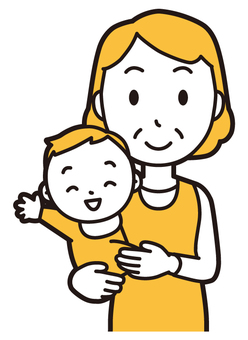  エプロンおばちゃん(黄)-069-バスト 抱っこ,おばちゃん,エプロン,お母さん,ママ,中年,おばさん,主婦,人物,かわいいのイラスト素材