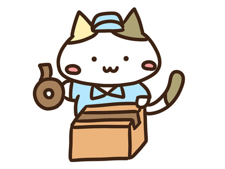 ダンボールを梱包作業するかわいい三毛猫 ダンボール,梱包,作業,作業員,ねこ,スタッフ,宅配,出荷,アルバイト,パートのイラスト素材